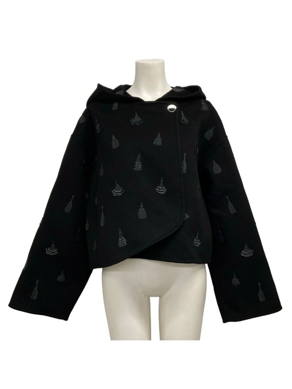 Hermes Jacket S Black Dark Gray Long Sleeve Embroidery Short Length